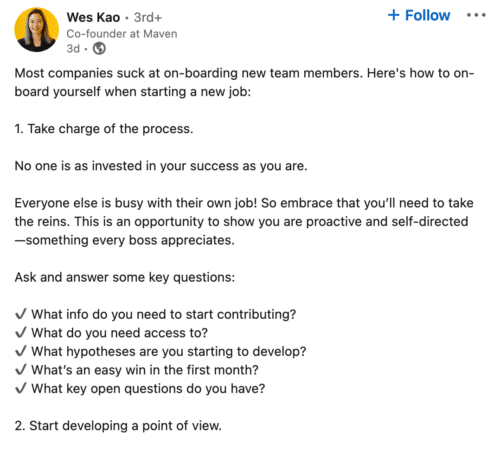 Wes Kao LinkedIn Employee Onboarding