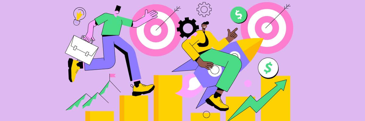 Colorful image featuring a smiling Ayn Rand next to the quote, “The question isn’t who is going to let me; it’s who is going to stop me,” with playful star and swirl accents.
