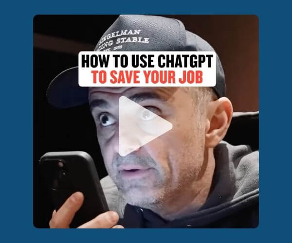 Screenshot of a serious-looking man in a hoodie and cap holding a phone, with bold text above him that reads: “How to use ChatGPT to save your job.” A play button overlay suggests it’s a video.