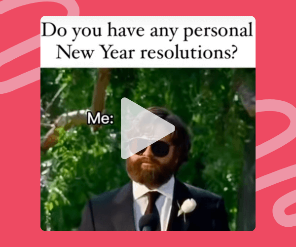 Meme-style image with the text “Do you have any personal New Year resolutions?” followed by “Me:” and a paused video still of a bearded man in a suit wearing sunglasses, looking calmly unbothered.