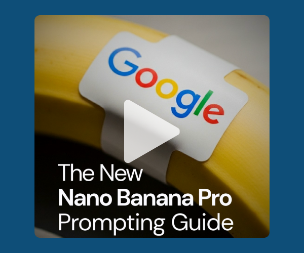 A playful image shows a banana wrapped with a Google logo sticker and text that reads “The New Nano Banana Pro Prompting Guide.” It’s giving total tech-announcement-parody energy.