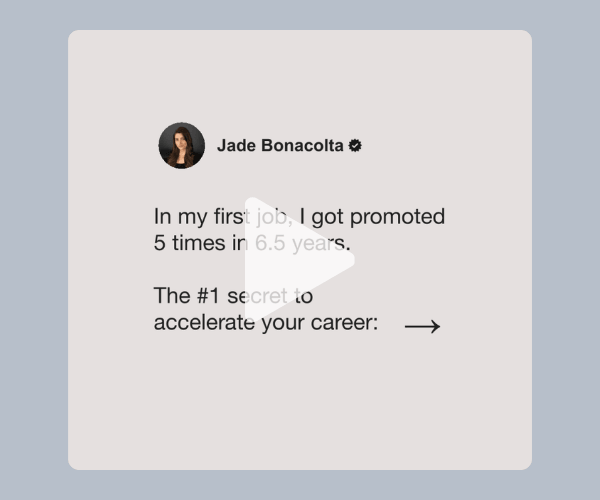 A minimalist post styled like a social media quote from Jade Bonacolta about getting promoted multiple times early in a career. The clean layout hints at career advice and growth strategies.